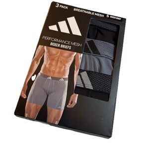 ADIDAS Men's Performance Mesh  Boxer Briefs‎ – 3 Pack Small Black/Grey
